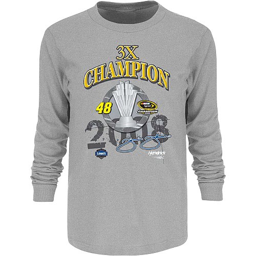 Buy #48 Jimmie Johnson Gray Official Lowe's Champ Long Sleeve T-shirt by Chase Authentics