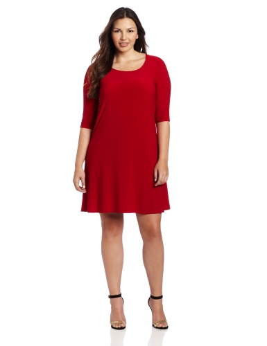 Star Vixen Women's Plus-Size Tie Cowl-Back Elbow Sleeve Dress, Red, 3X