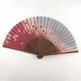 Japanese Silk Handheld Fan, Pink and Grey Small Flowers HF87