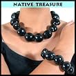 16" Black Kukui Nut Necklace and Matching Bracelet Boho Lei Chunky Bead Lumbang Choker