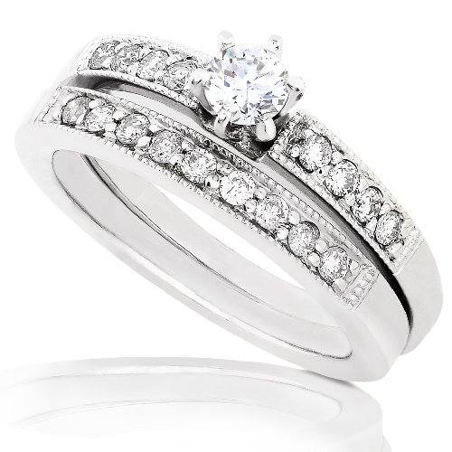 1/2ctw Round Brilliant Diamond Wedding Ring Set in 14k White Gold (HI/I1)