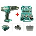 Makita BHP 453 Akku Schlagbohrschrauber inkl. Makita BL1830 1x 3.0 Ah Li-ion Akku und 101 tlg. Werkzeugset + DINOTECH Promomassband