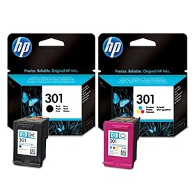 2 HP 301 Original Printer Ink Cartridges - For use with HP Deskjet 1000 1000c 1000Cse 1000CXI 1050 1050A All-in-One 1050S 2050 2050A 2050S 2054A 3050 3050A e-All-in-One 3050S 3050ve 3052A 3054A - Black+Tri-Colour