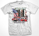 10th Anniversary September 11th 2001 Mens T-shirt, 9/11 Fire Truck With American Flag Twin Towers Memorial Tee Shirt