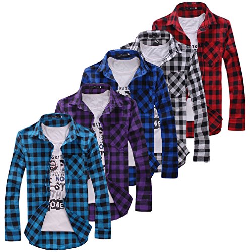 Easy Hot Fashion Casual Classic Mens Plaid Long Sleeve Slim