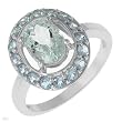 Ring With 1.85ctw Precious Stones - Genuine Aquamarine and Topazes in White Gold - Certificate Available.