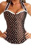 FUNFASH BROWN WHITE POLKA DOTS BONED CORSET LACED UP BUSTIER TOP SHIRT