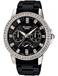 Casio Womens Sheen SHE3023-1A Black Resin Quartz Watch with Black Dial