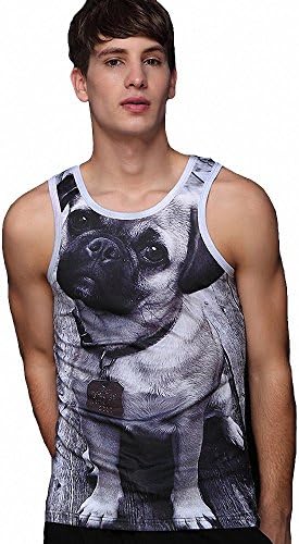 CAUAU47 Men's 3D Print Cute Pug Dog Tee Tank Top