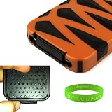 Bangle Orange Tiger Design iPhone Case Silicone Skin Wrapped in Hard Shell with Fold Away Dock Plug to Protect the Interior from Dust and Gunk for Apple iPhone 4S & iPhone4 ( 8GB, 16Gb, 32GB, 64GB, Black, White, AT&T, Verizon, Sprint) + Vangoddy Trademarked, Live * Laugh * Love Wrist Band!!!