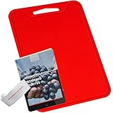 Kichin's Flexible Silicone Cutting Board - FREE eBook Included! - 100% Food Grade, Non Slip Chopping, Juice Grooves, Heat Resistant, Dishwasher Safe, Hygienic and Eco Friendly, Vibrant Red - Made For Your Kitchen!