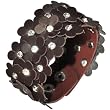 Triple Layers Flowers Brown PU Leather Cubic Zirconia Fashion Snap Cuff Bracelet 7"