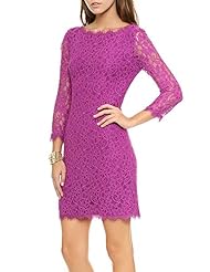 3/4 Sleeves Polyester Lace Vintage Fitted General Print Spring Summer  Dress