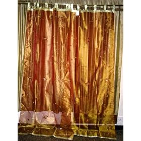 Gift Idea -2 Organza Copper Gold Starburst Sari Curtains Sheer Indian Panels 92