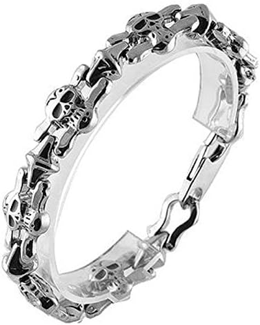 Jewel Hiphop Stainless Steel Mens Bracelet With Skull Links - (8.5 in.)