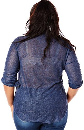 Womens Ladies Plus Sizes Curvy See Through Denim Shirts KT327 (2XL, Denim Blue)