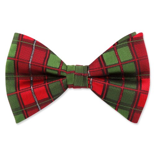 Men's Microfiber Christmas Sparkle Plaid Pretied Bowtie by Bowties Unlimited in Red