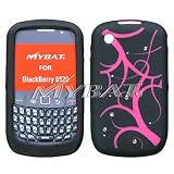 Black with Pink Tree Laser Cut Soft Rubber Silicone Diamond Rhinestone Bling Blackberry 8520 Curve / Gemini Cell Phone Case