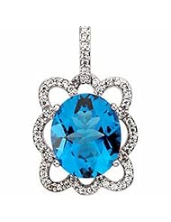 14K White Gold Oval Cut Swiss Blue Topaz and Diamond Pendant -- LIFETIME WARRANTY