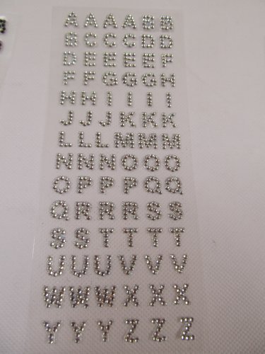 20cm x 8cm Gel Rhinestone body art stickers (84 per sheet) tattoos alphabet letters vajazzle decal stickers for Craft Kids Scrap Books Cards Mobile phones (silver rhinestone) by fat-catz-copy-catz