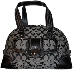 Women's Coach Purse Handbag Hampton Signature Zip Satchell Black White/Black