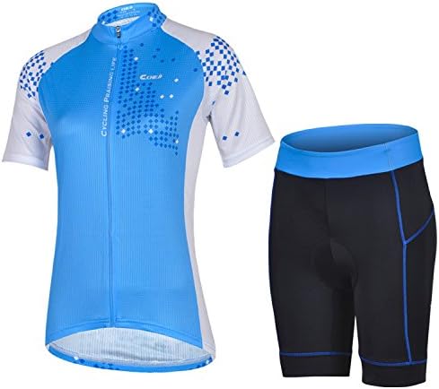 Women's Quick-Dry Short Sleeve Cycling Jersey 3D Padded Short Set Devil Style (Color Blue Size S)