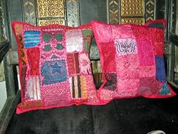 Christmas Gift-2 Pink Patch-work Sari Toss Pillow Cushion Covers Free Shipping