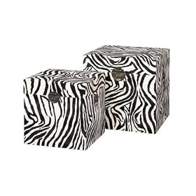 Set 2 Wild Zebra Print Leather N Wood Chest Trunks