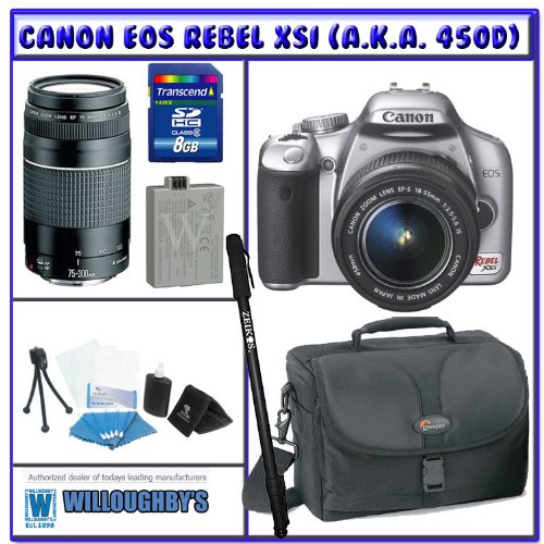Canon EOS Rebel XSi (a.k.a. 450D) SLR Digital Camera Kit (Silver) with 18-55mm IS Lens & Canon EF 75-300mm f/4-5.6 III Telephoto Zoom Lens + 8GB + Deluxe Accessory K#1