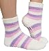 Soft and Warm Microfiber Fuzzy Light Cream Yellow with Pink, Purple Stripes Spa Slipper Socks by Red