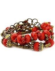 Sparkling Sage "Boho" Coral Color Beaded and Chain Elastic Bracelets
