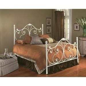 Aynsley Ivory White Metal Twin Bed w Bed Frame Head and Footboard