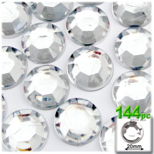 The Crafts Outlet 144-Piece Loose Flatback Acrylic Round Rhinestones, 20mm, Crystal Clear