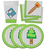 Mining Pixel World Birthday Party Supplies Set Plates Napkins Cups Kit for 16