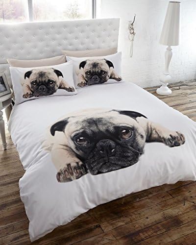 Double Duvet Cover & p/case Bedding Bed Set White Pug Dog Cute Animal by BEDMAKER