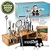 Clasier 19-Piece Bartender Kit with Sleek Bamboo Stand | Professional Stainless Steel Bar Accessories Set | Bar Tools Include Cocktail Shaker, Wine Bottle Opener, Strainer, Recipe Book & More