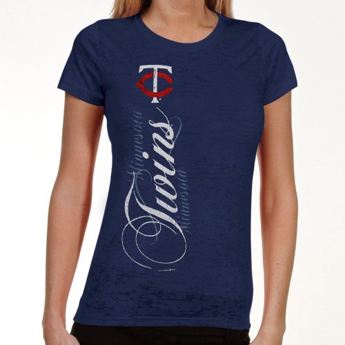 Minnesota Twins Ladies Navy Blue Basic Sheer Burnout Premium Crew T-shirt (Medium)