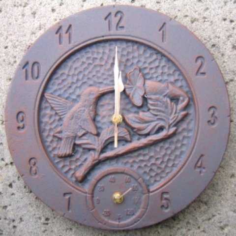Hummingbird Garden Clock - Weather-Durable Cast Aluminum - 5 Colors