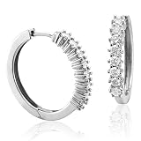 14k White Gold Diamond Circle Hoop Huggies Earrings (H-I, SI, 1.00 carat)
