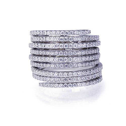 Rhodium Plated Sterling Silver Right Hand Stackable 3 Rings In The Back by Hinges with CZ ( Size 5 to 9)