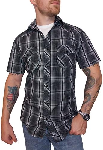 Stage Threads Men's Casual Snap Shirt Short Sleeve Medium Black &amp; White