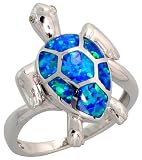 Sterling Silver, Synthetic Opal Inlay Sea Turtle Ring, 7/8 (22 mm) wide