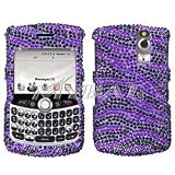 Sparkling Purple with Black Zebra Animal Strip Full Diamond Rhinestone Snap on Hard Skin Bling Cover Case for Blackberry Curve 8300 8310 8330 + Microfiber Cell Phone Bag