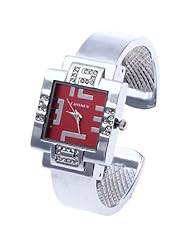 Womens Quartz Wristwatch Alloy Band Rhinestone Crystal Arabic Numerals Red Dial