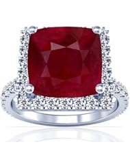 18K White Gold Cushion Cut Ruby Ring With Sidestones