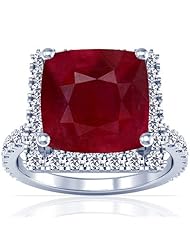 14K White Gold Cushion Cut Ruby Ring With Sidestones