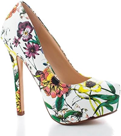 High Heel Classic Dress Pump w/ Hidden Platform White FLower 11