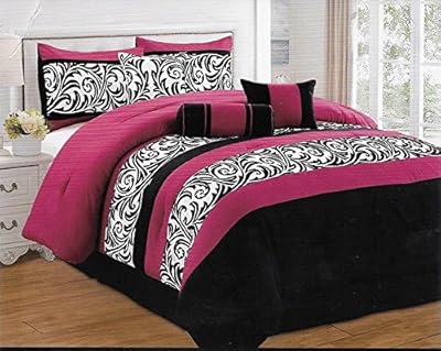 7 Piece Luxurious Pink Comforter Set for King Size Bed includes Quilted Comforter Bedskirt Pillows Shams Dubai Collection