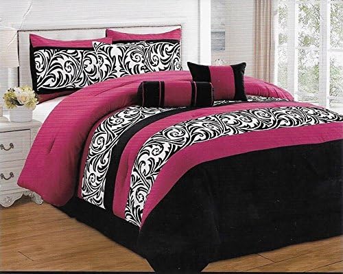 7 Piece Luxurious Pink Comforter Set for Queen Size Bed includes Quilted Comforter Bedskirt Pillows Shams Dubai Collection