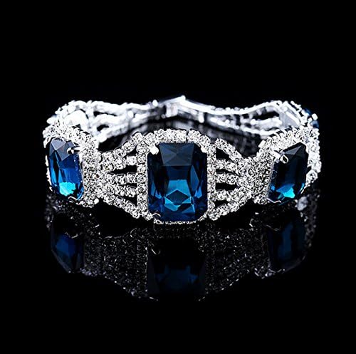 Tqmarket Fashion Rhinestone Full Artificial Zircon Bracelet Peacock Blue
